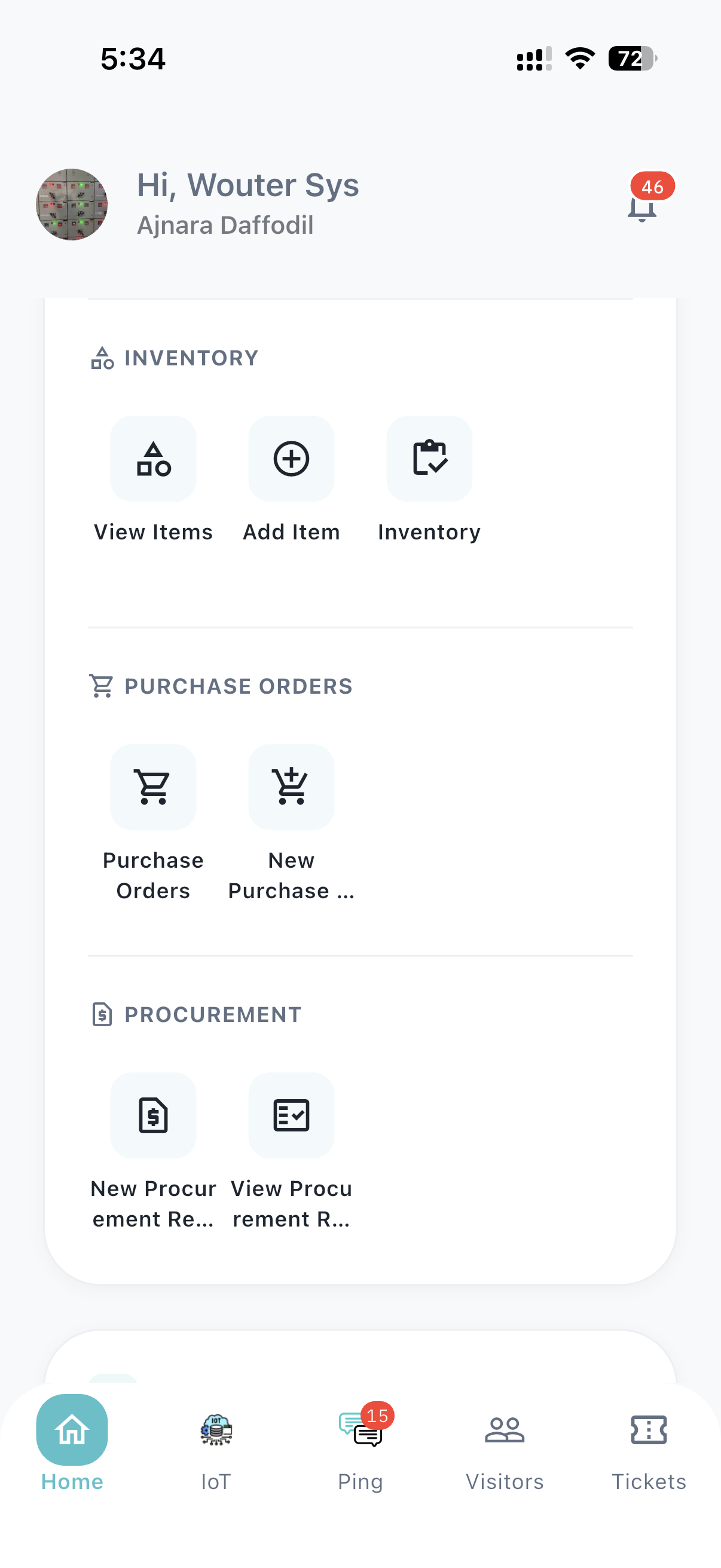 Inventory, purchase orders, and procurement on the Atlas home
