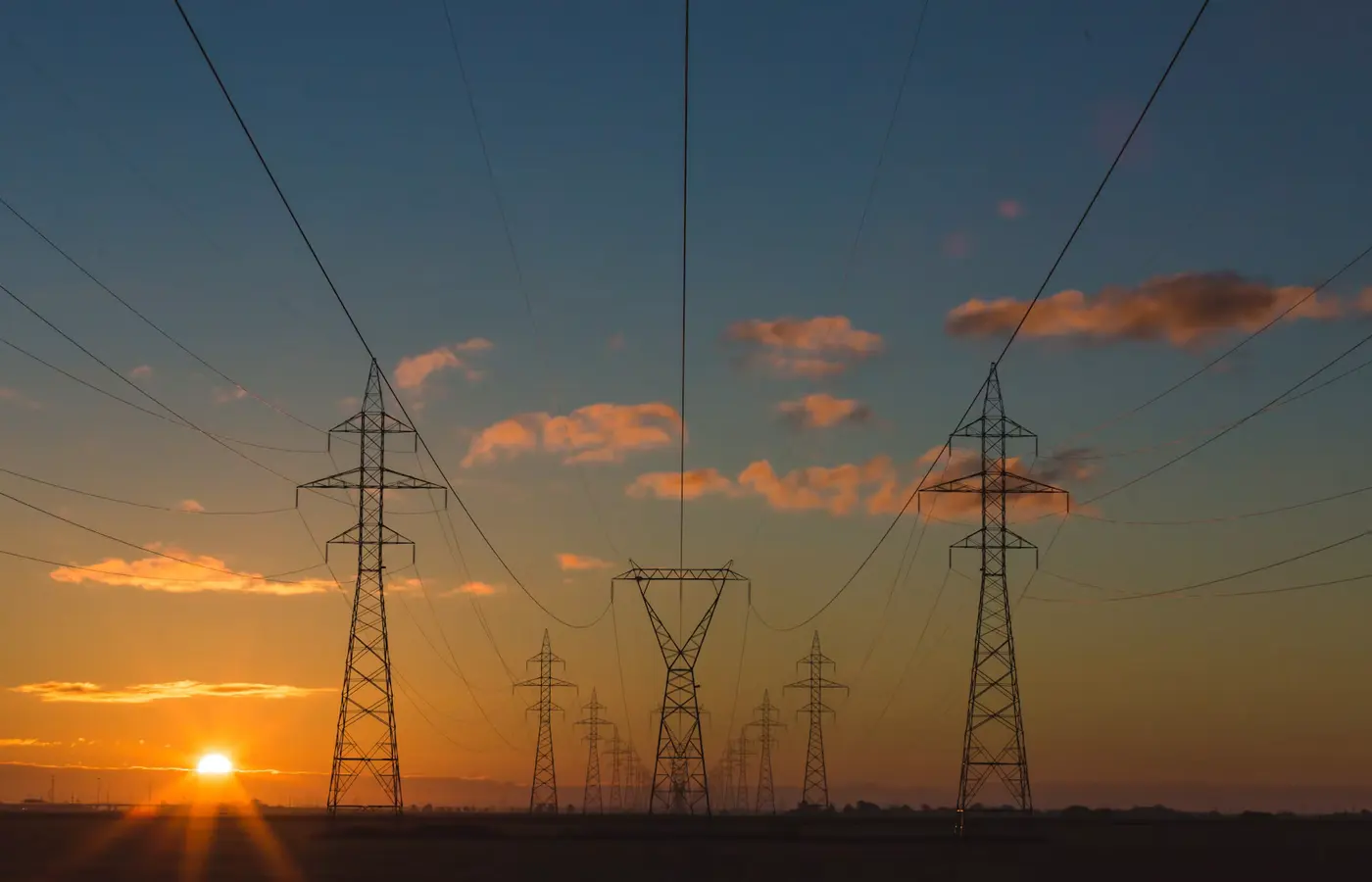 High-voltage corridor at dusk